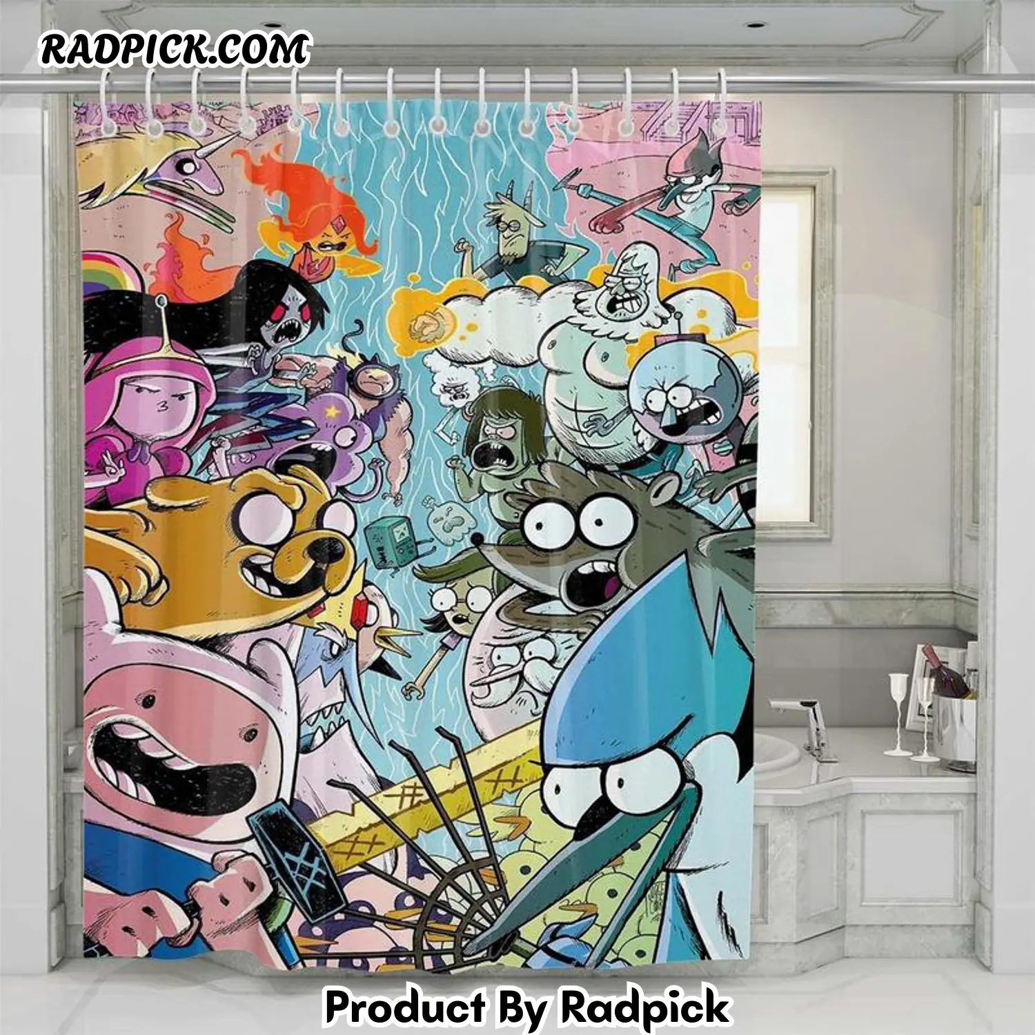 War adventure time character cartoonshower curtain set for bathroom decor gift for bestie rp38716